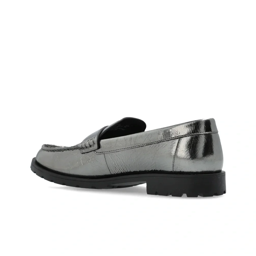Coach‎ Jocelyn Crinkle Leather Logo Silver Loafers Size 6 NWT